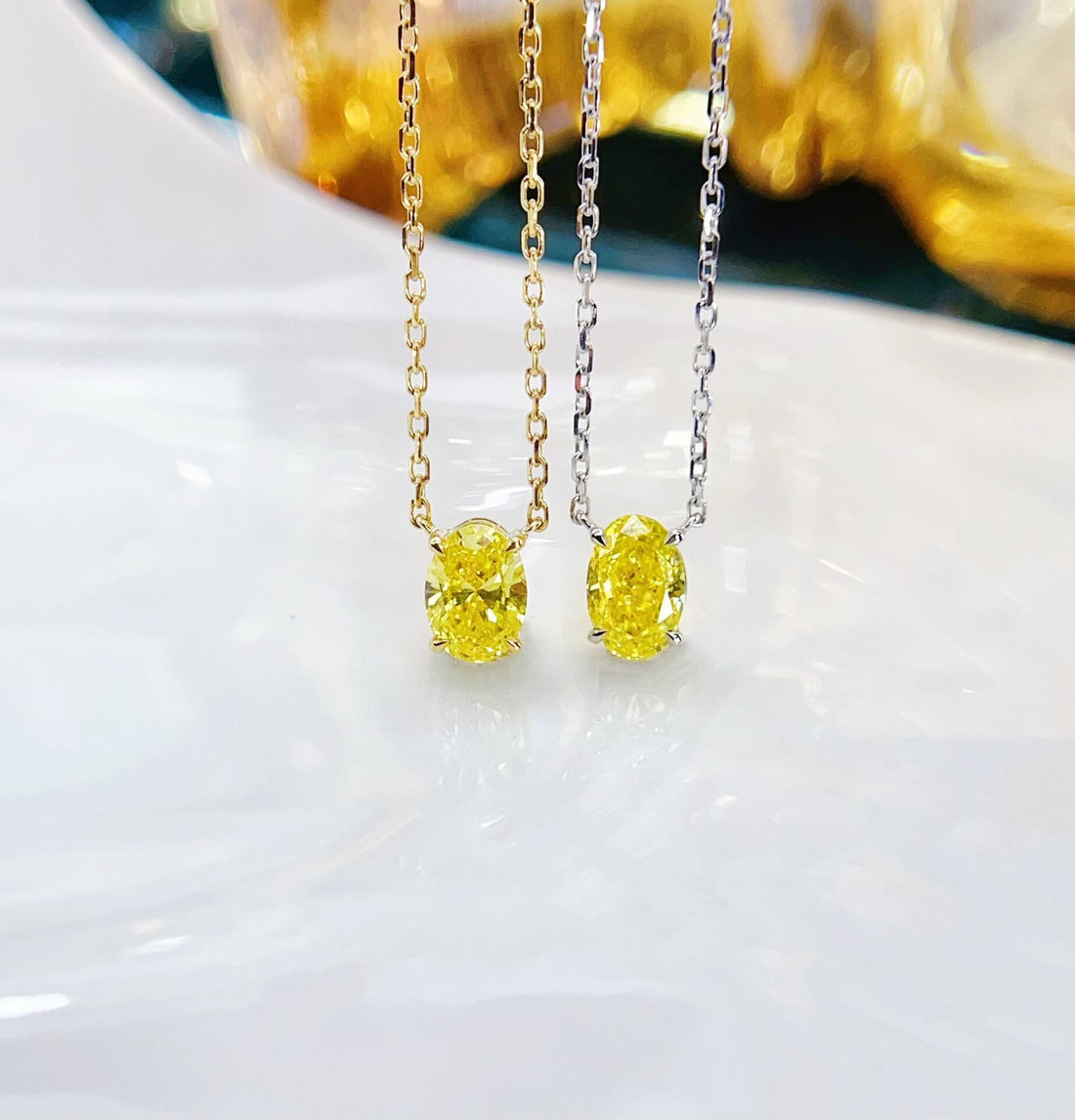 Oval cut lab grown yellow diamond pendant necklace