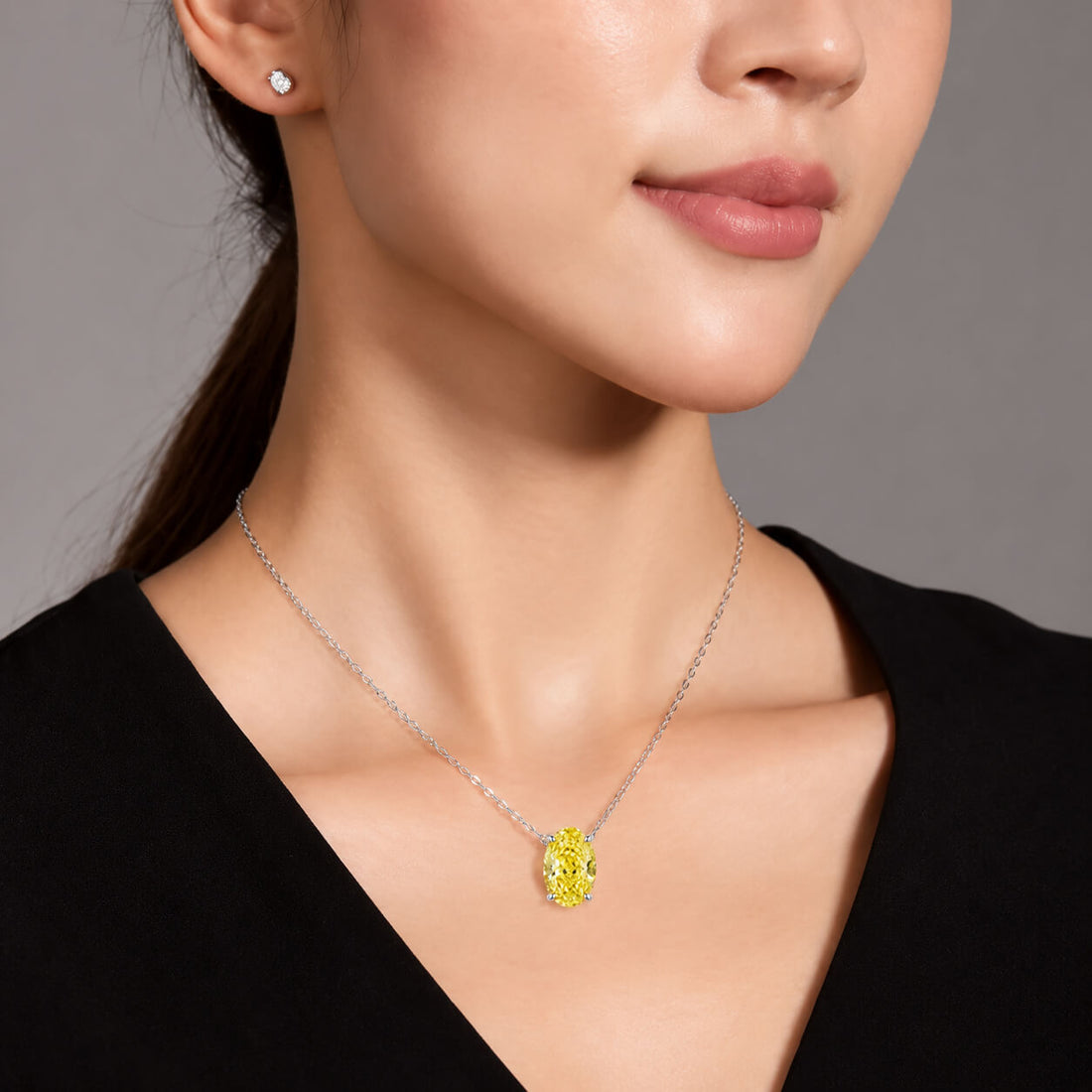 Oval cut lab grown yellow diamond pendant necklace