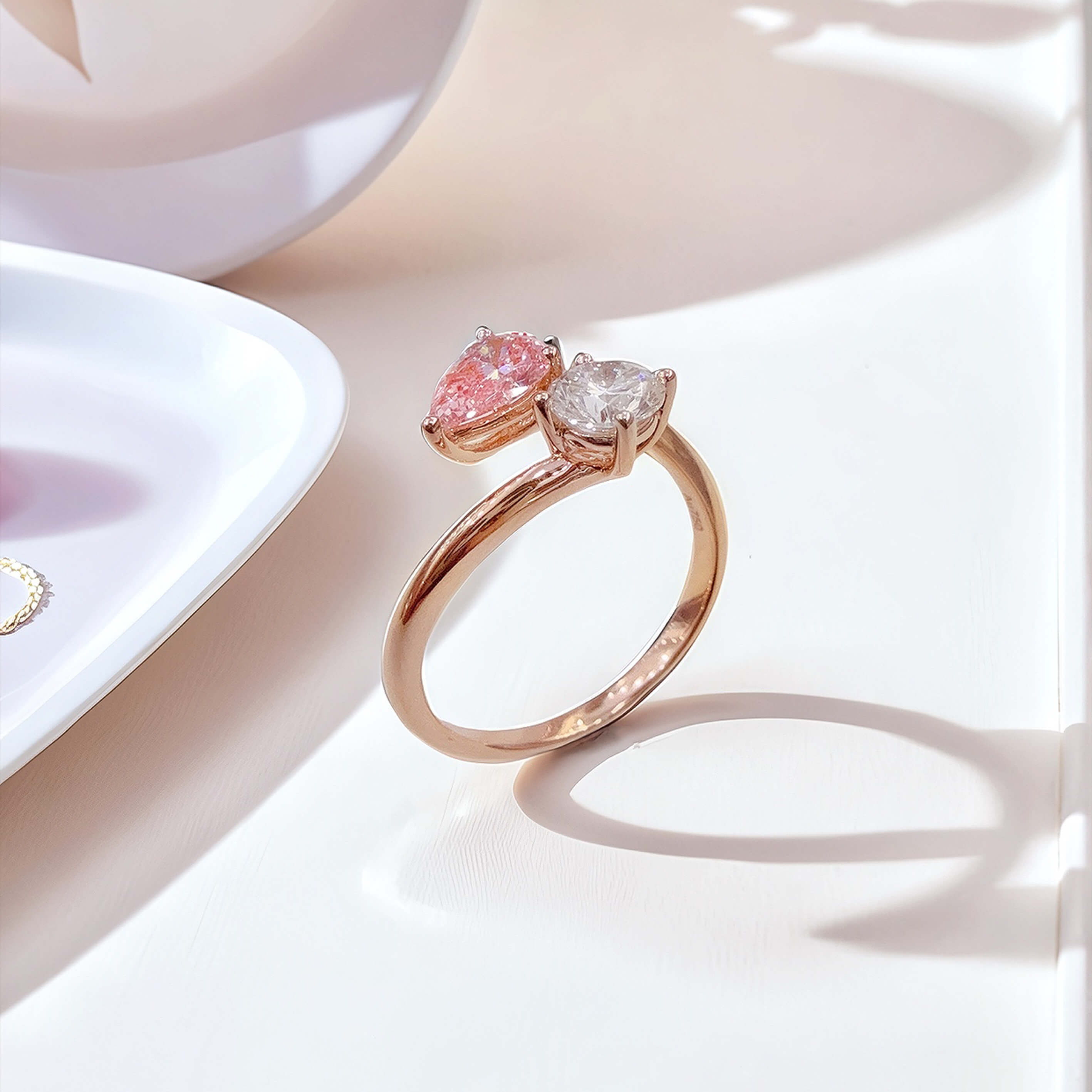 Pear and round cut lab grown diamond engagement ring