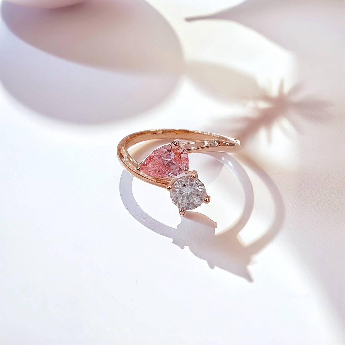 Pear and round cut lab grown diamond engagement ring