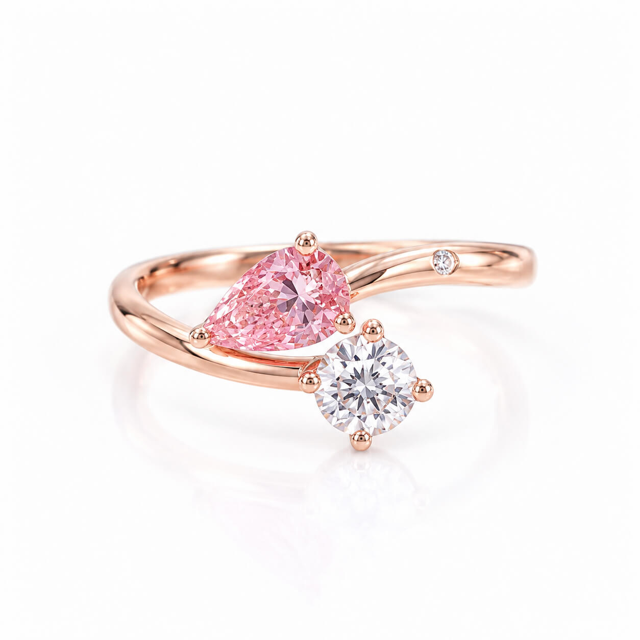 Pear and round cut lab grown diamond engagement ring