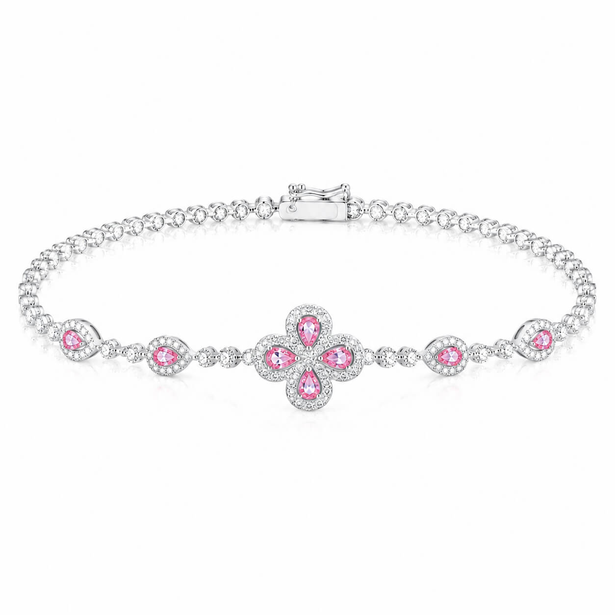 Pear cut four-leaf clover lab grown pink diamond bracelet