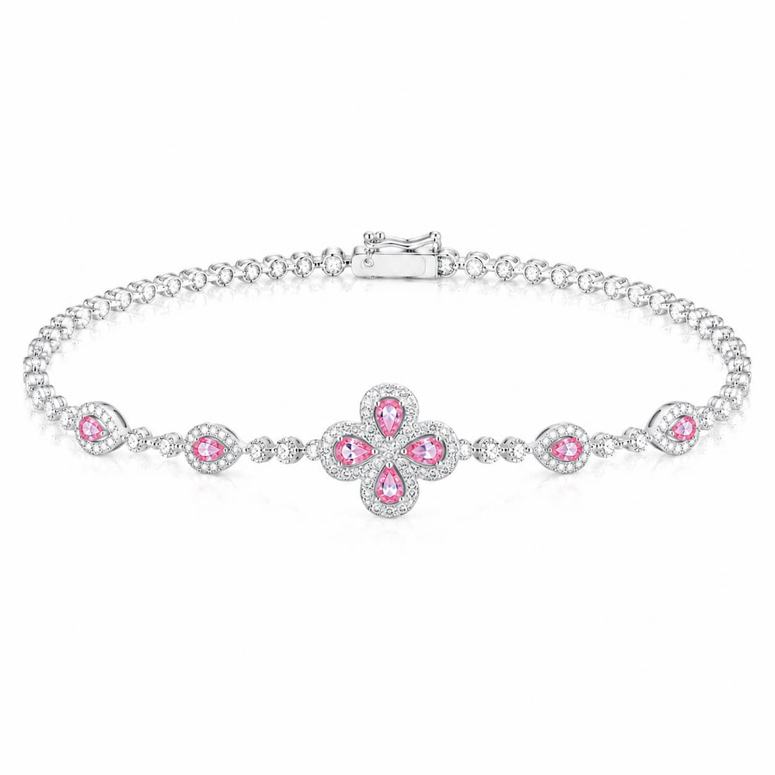 Pear cut four-leaf clover lab grown pink diamond bracelet