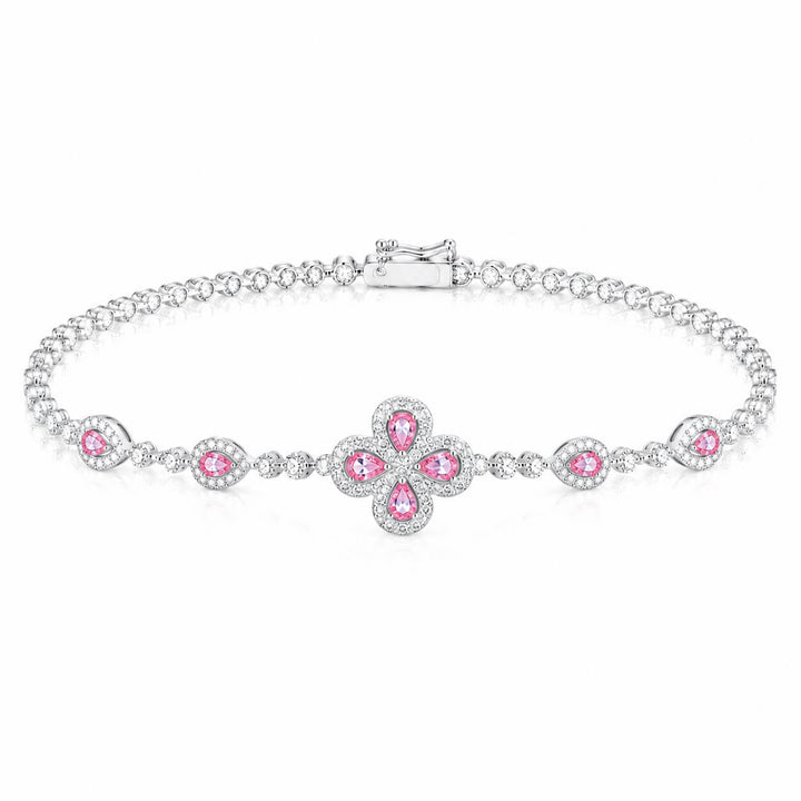 Pear cut four-leaf clover lab grown pink diamond bracelet