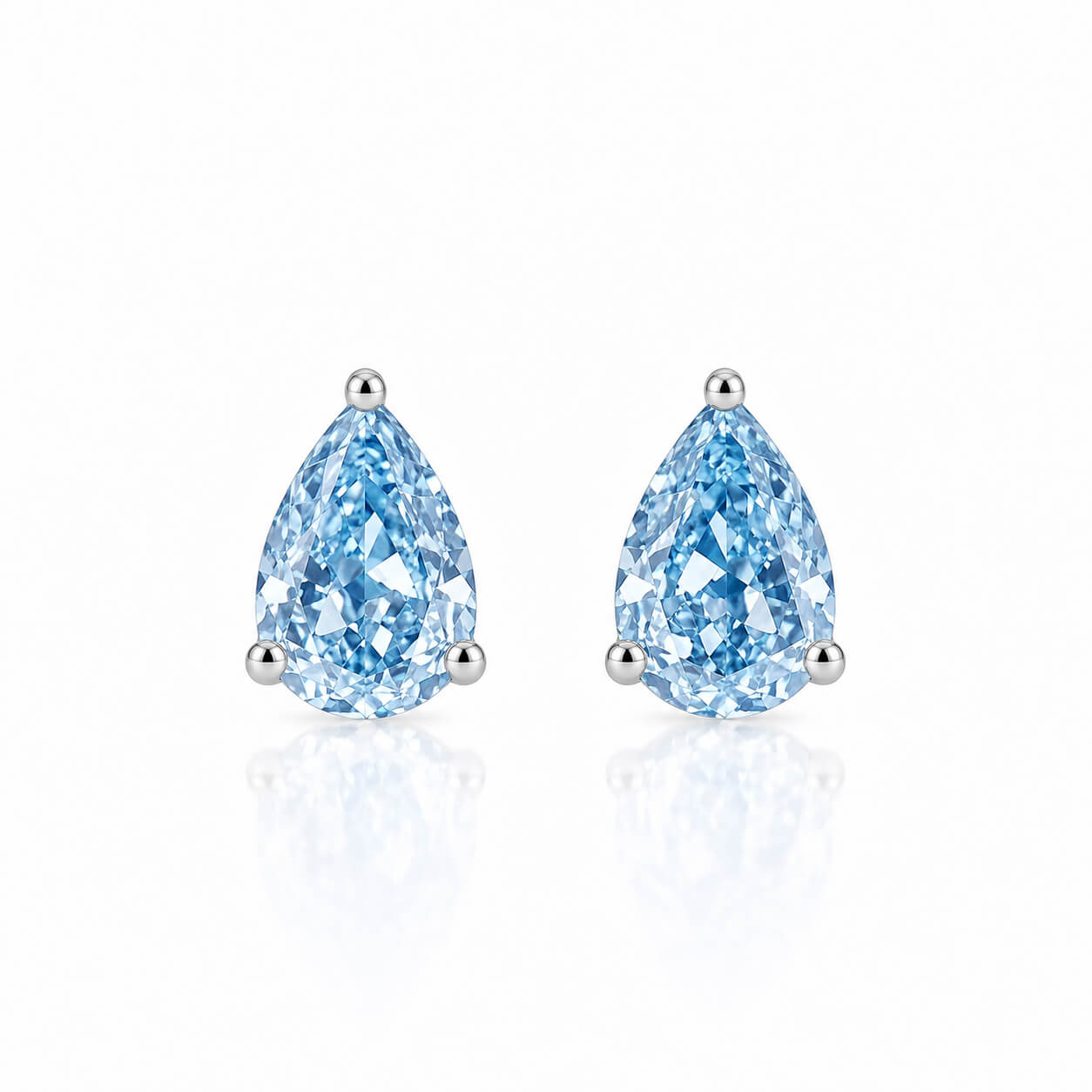 Pear cut lab grown blue diamond earrings stud