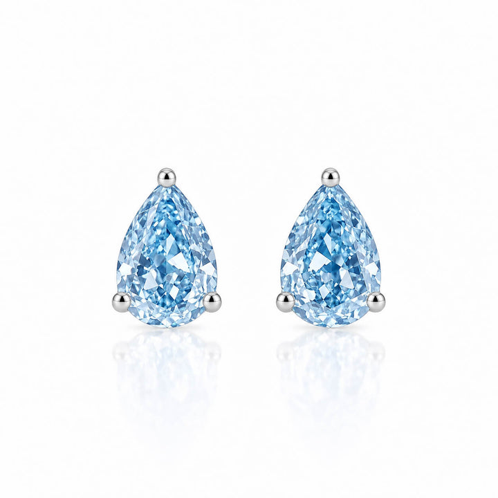 Pear cut lab grown blue diamond earrings stud