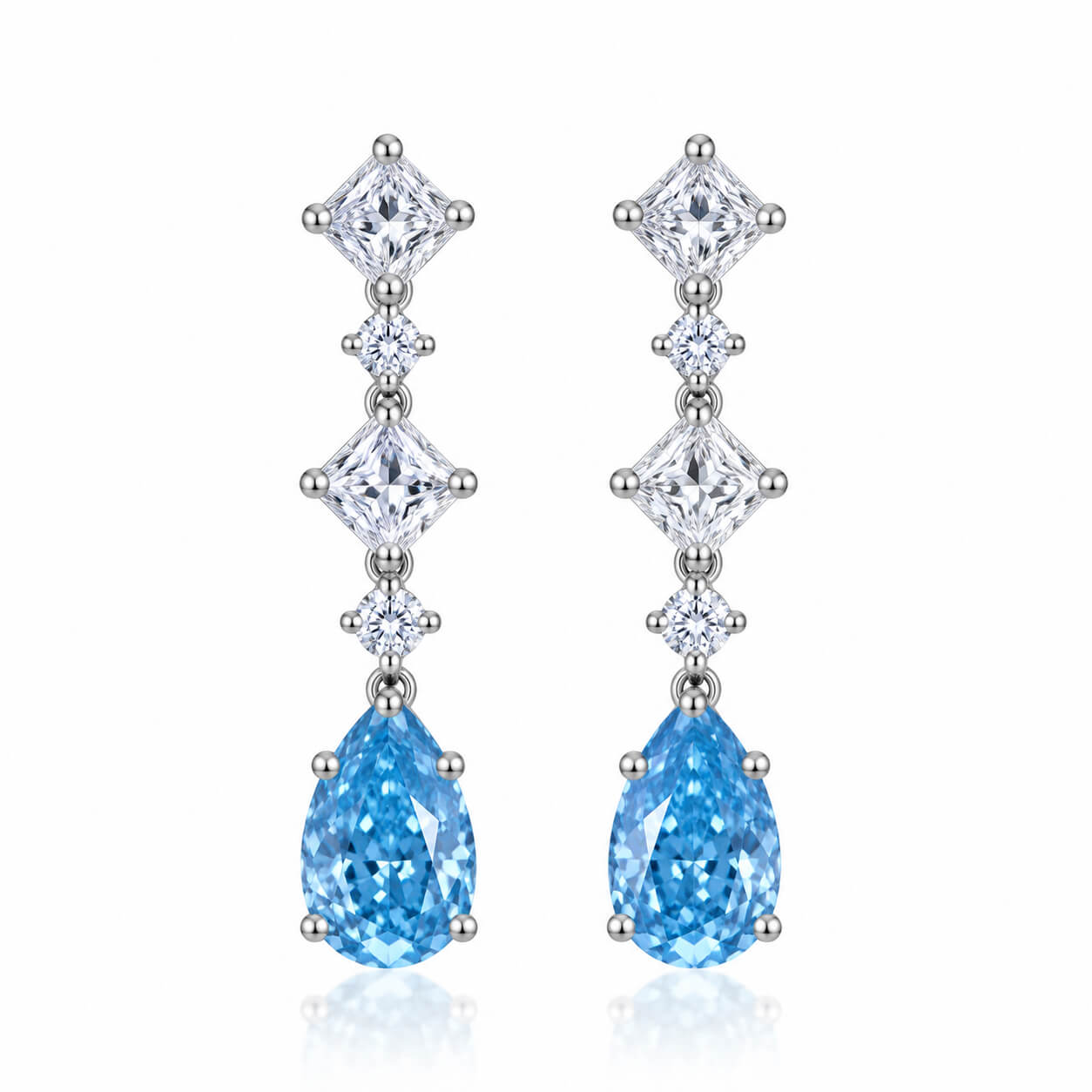 Pear cut lab grown blue diamond earrings stud