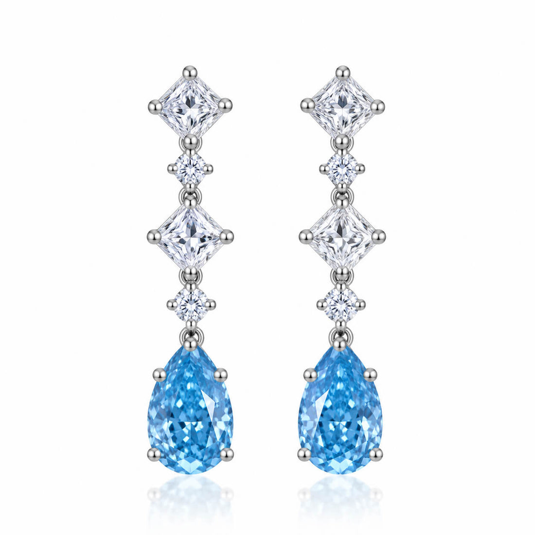 Pear cut lab grown blue diamond earrings stud
