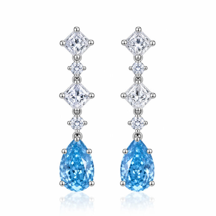 Pear cut lab grown blue diamond earrings stud