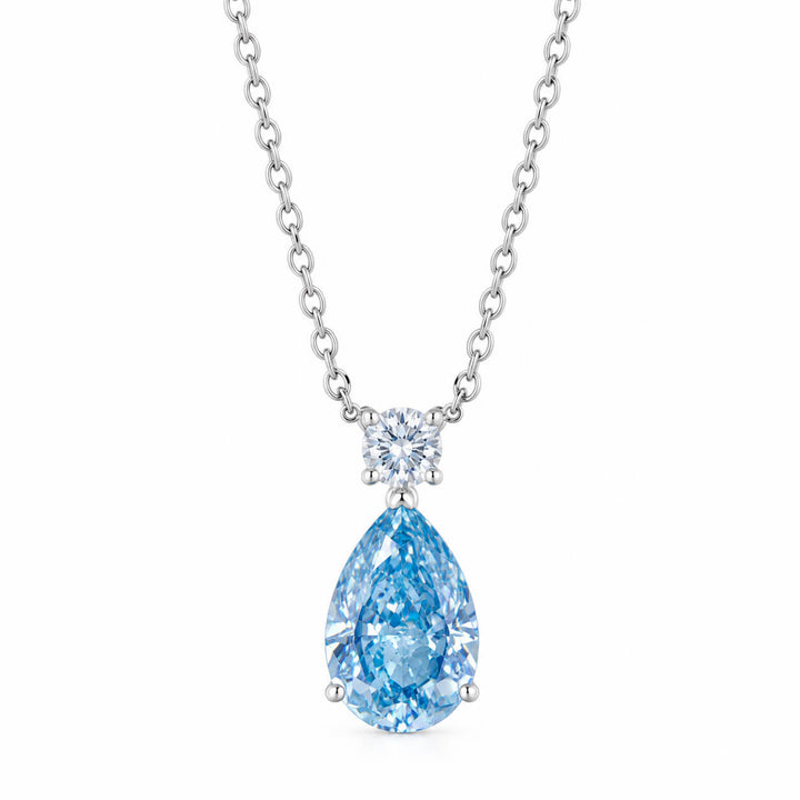 Pear cut lab grown blue diamond pendant necklace