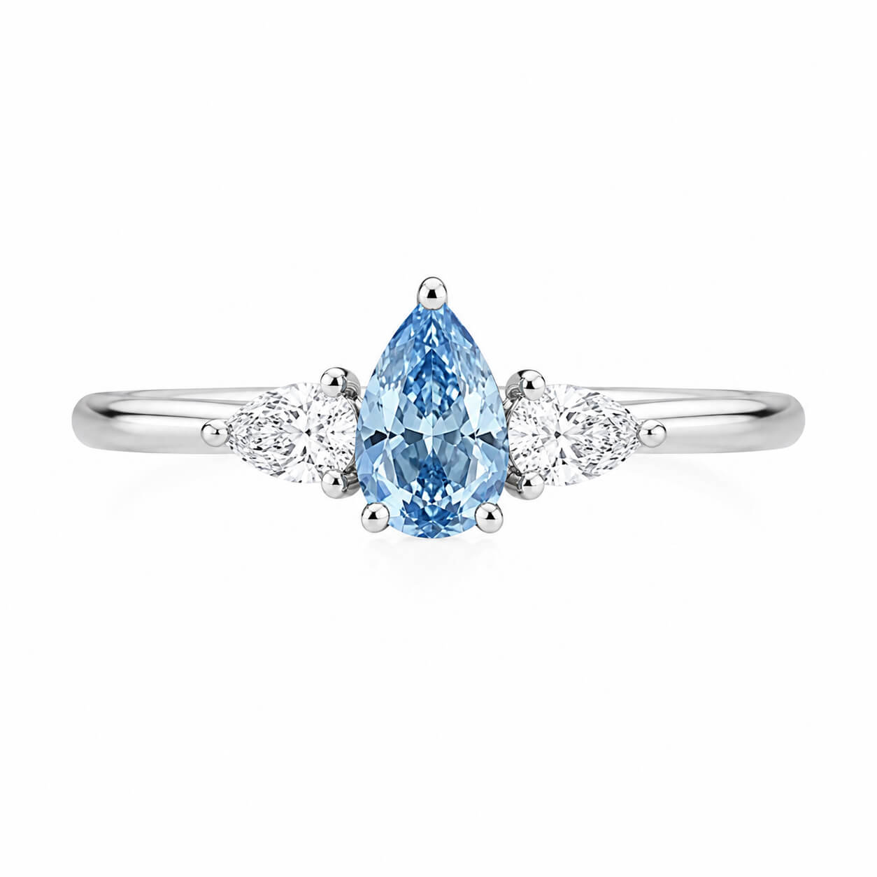 18K gold pear lab grown blue diamond three stones engagement ring