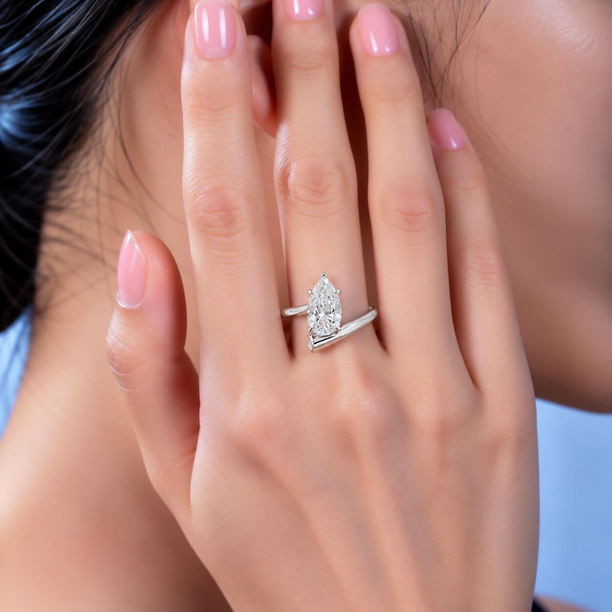 Pear cut lab grown diamond engagement ring