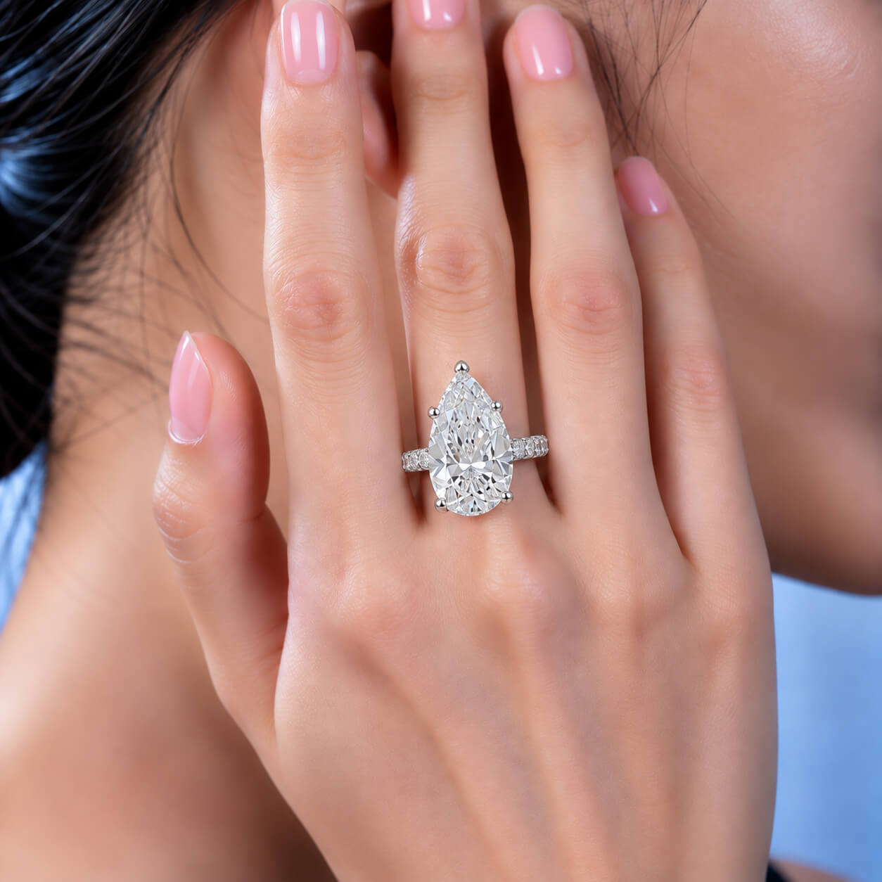 Pear cut lab grown diamond engagement ring