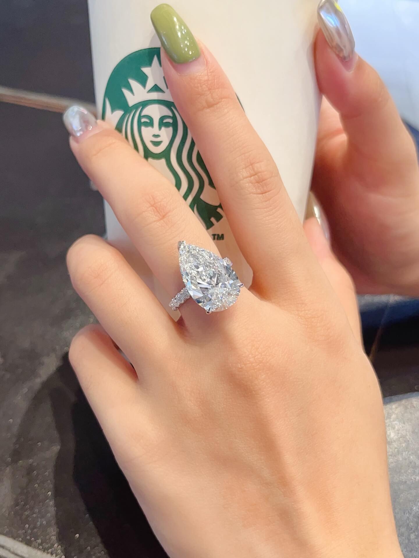 Pear cut lab grown diamond engagement ring