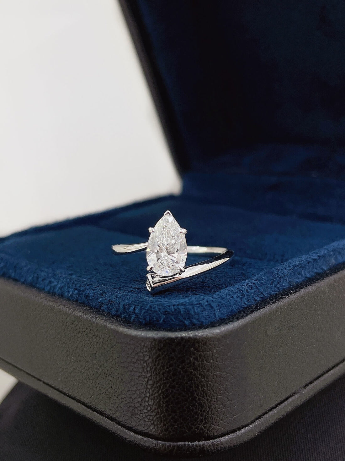 Pear cut lab grown diamond engagement ring