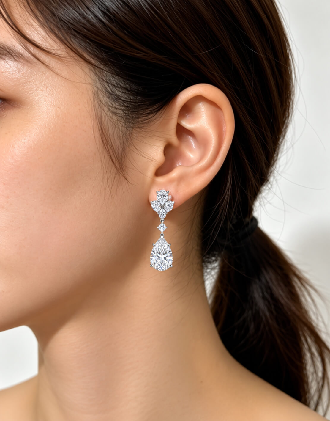 Pear cut lab grown diamond hoop earrings