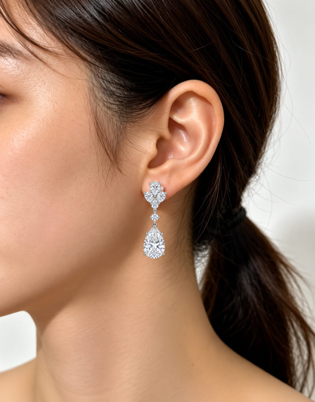 Pear cut lab grown diamond hoop earrings