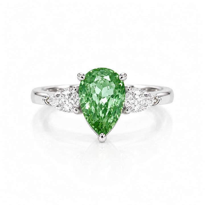 Pear cut lab grown diamond three stones engagement ring