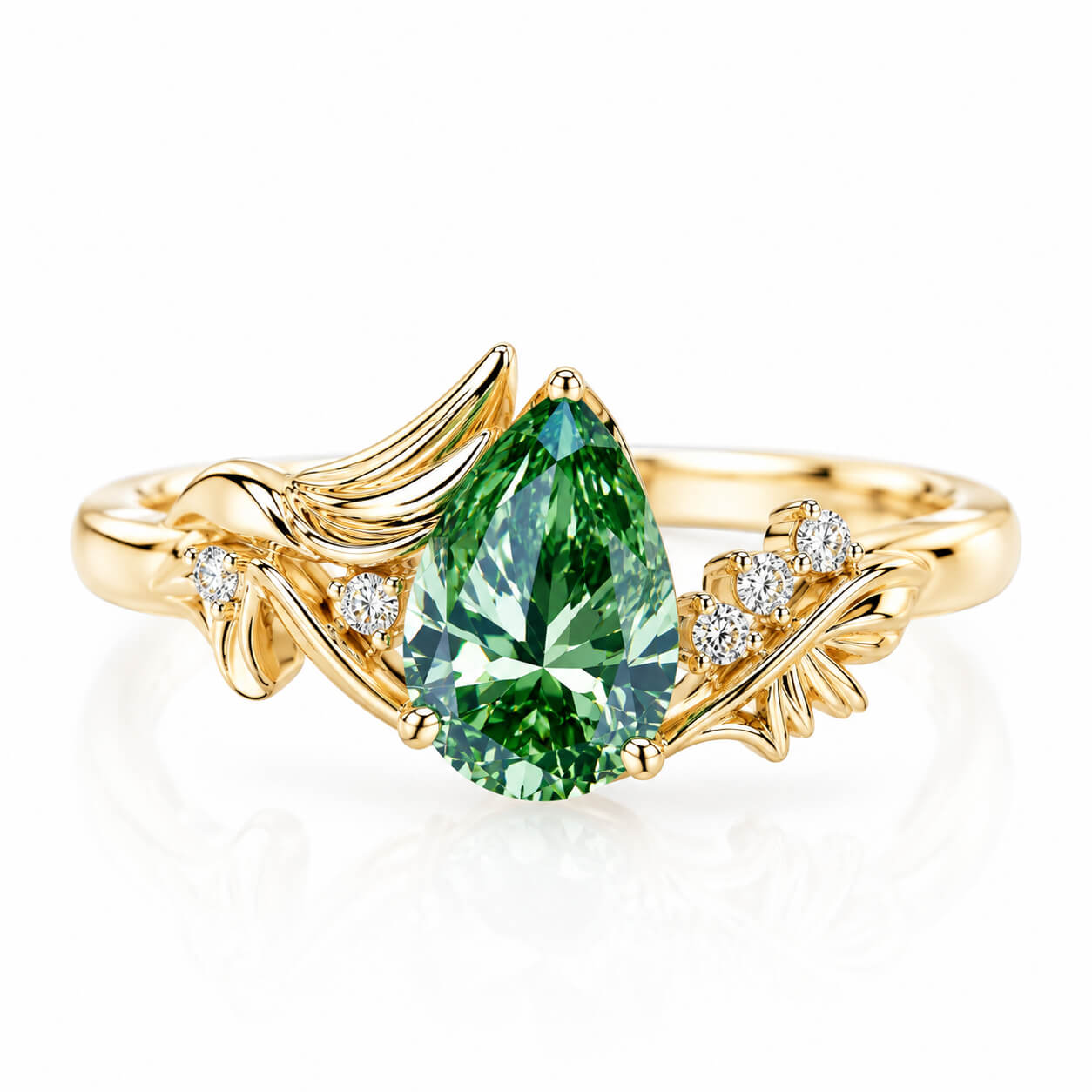 Pear cut lab grown green diamond engagement ring