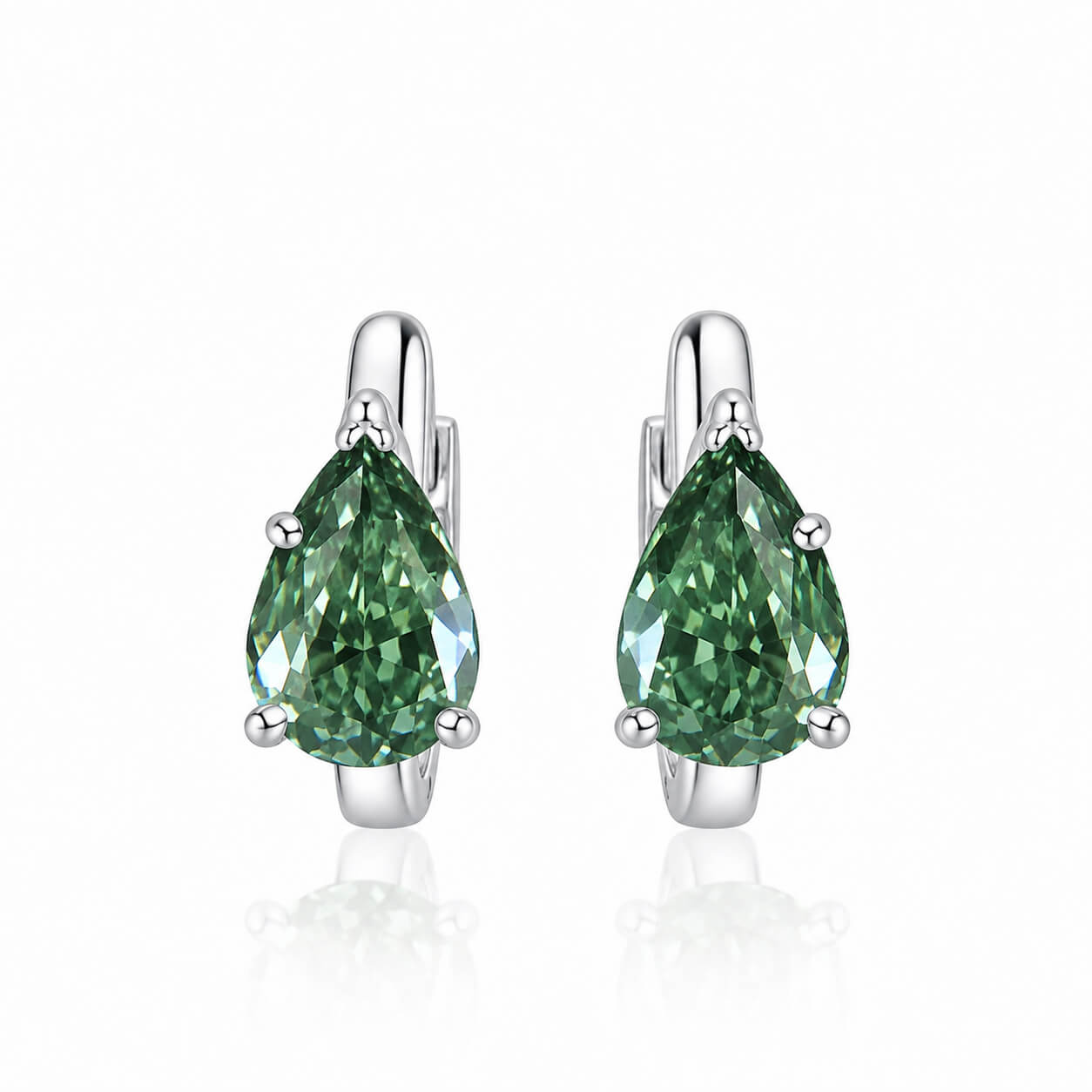 Pear cut lab grown green diamond hoop earrings