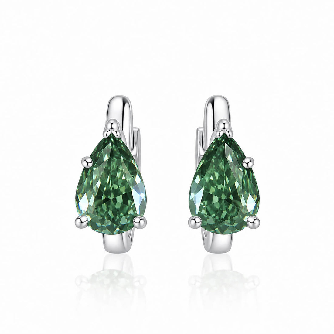 Pear cut lab grown green diamond hoop earrings