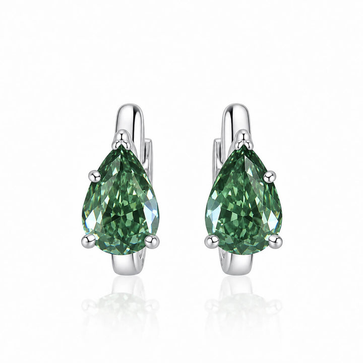 Pear cut lab grown green diamond hoop earrings