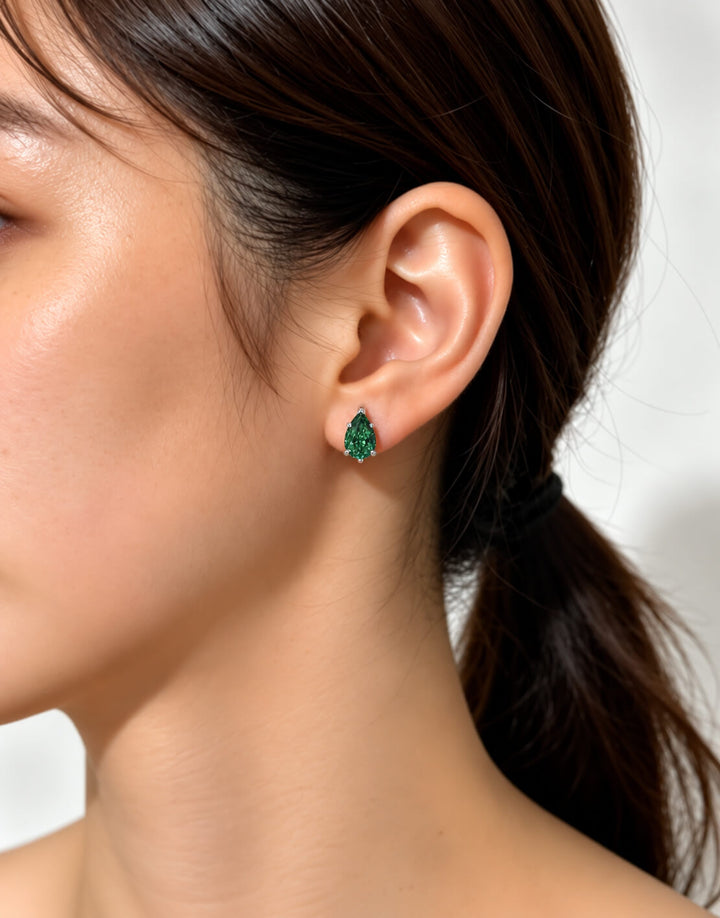 Pear cut lab grown green diamond hoop earrings