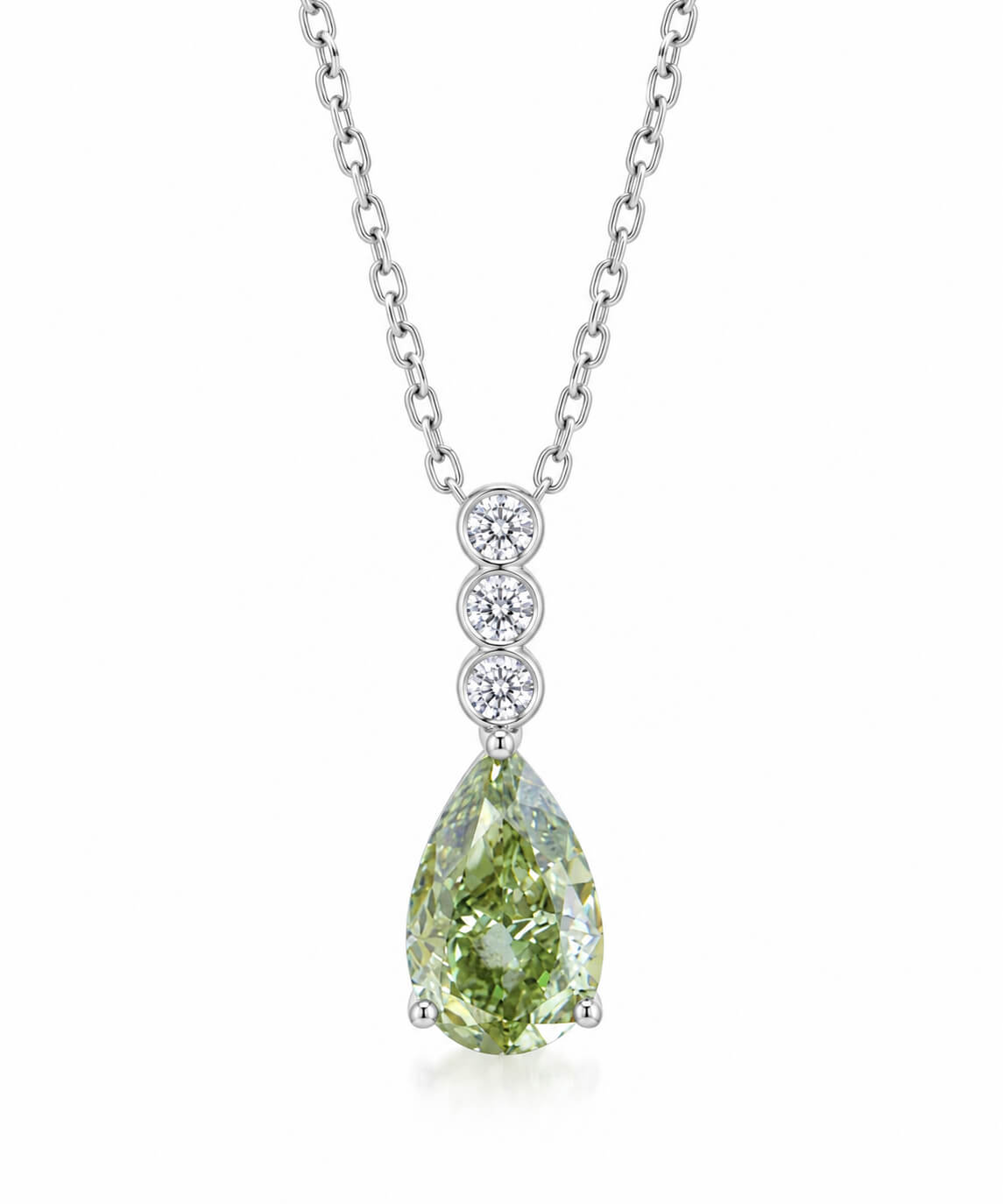 Pear cut lab grown green diamond pendant necklace
