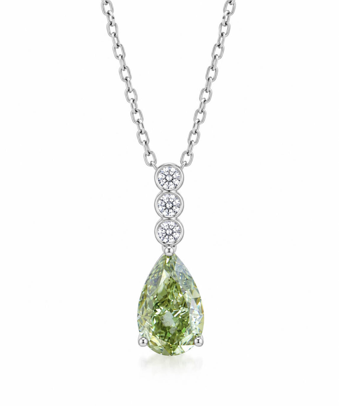 Pear cut lab grown green diamond pendant necklace