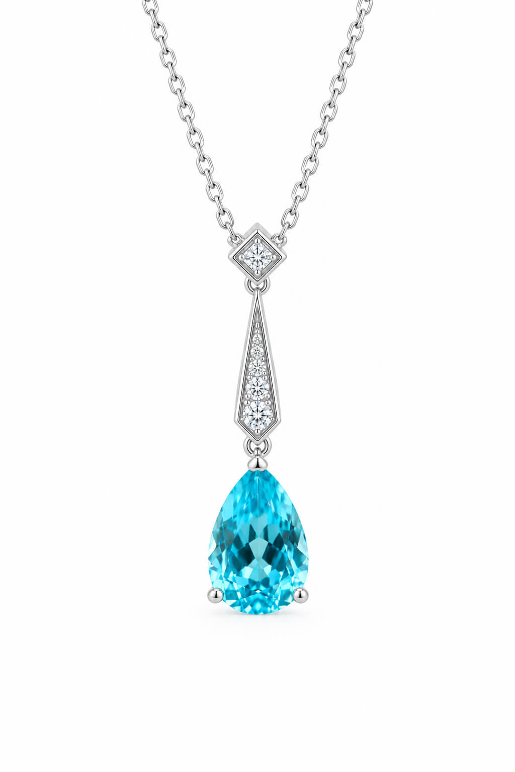 Pear cut lab grown paraiba pendant necklace