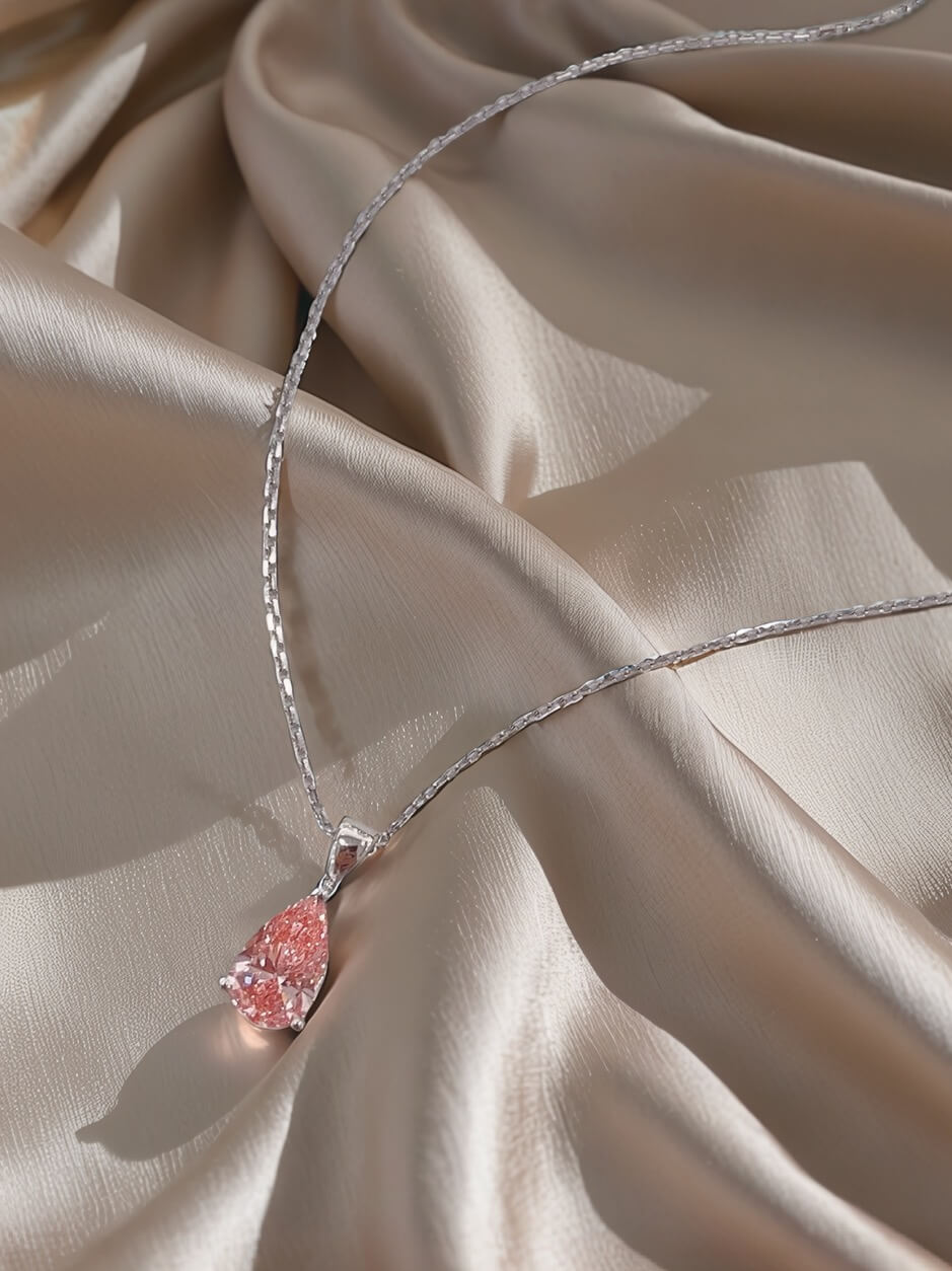 Pear cut lab grown pink diamond pendant necklace