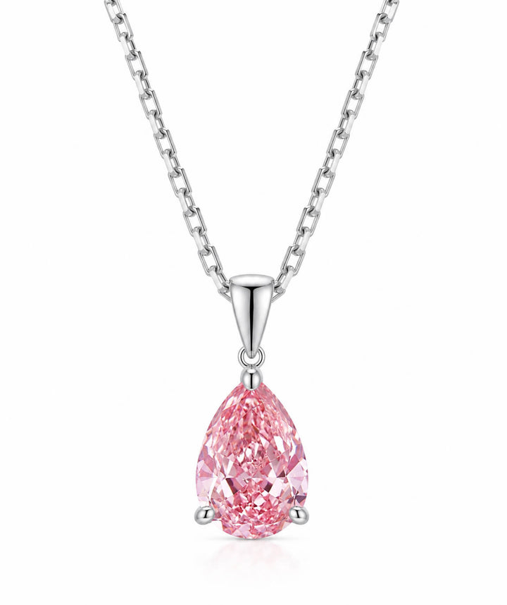 Pear cut lab grown pink diamond pendant necklace