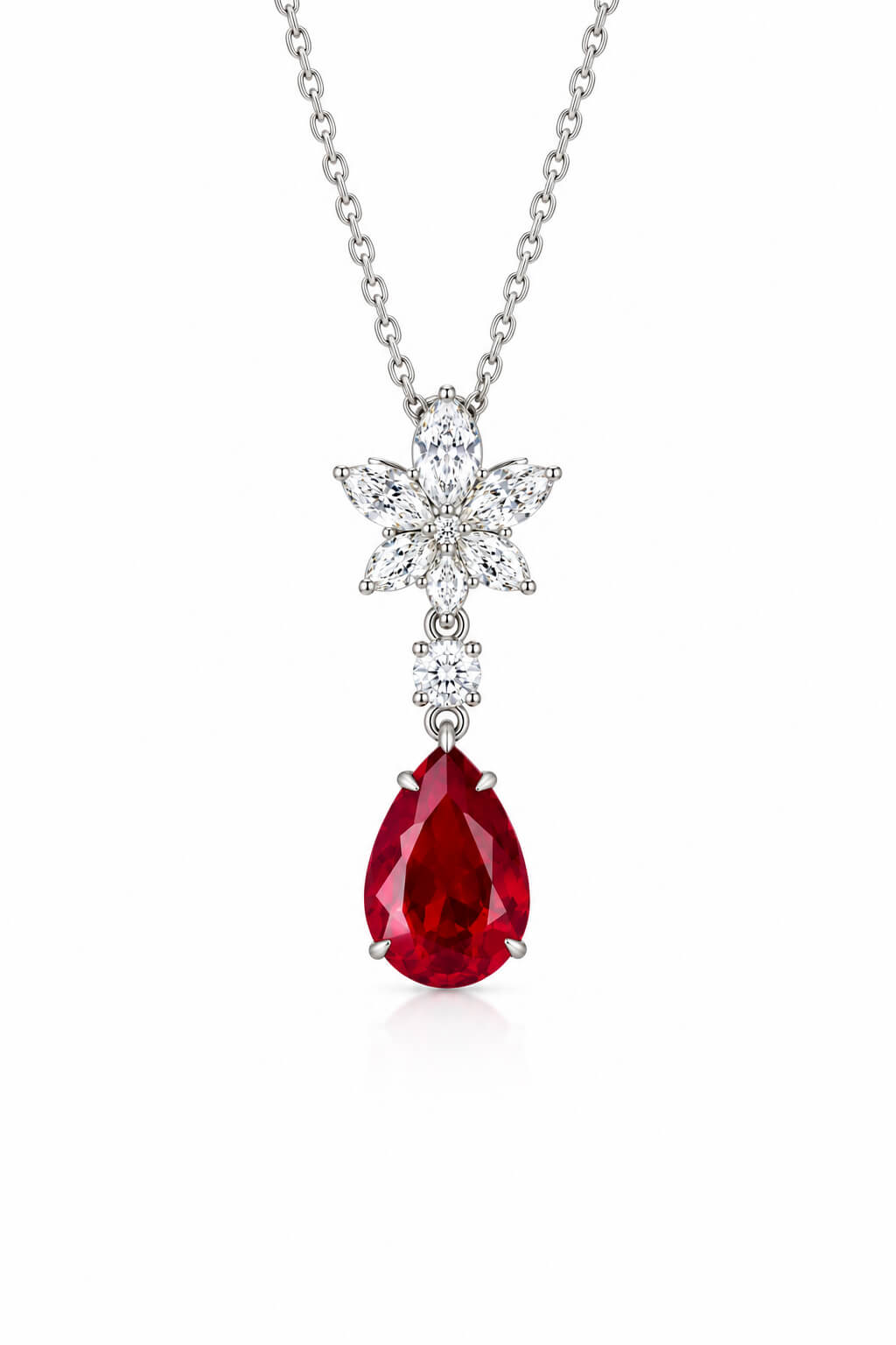 Pear cut lab grown ruby pendant necklace