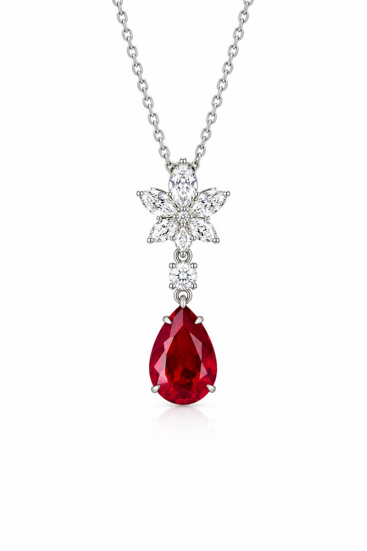 Pear cut lab grown ruby pendant necklace