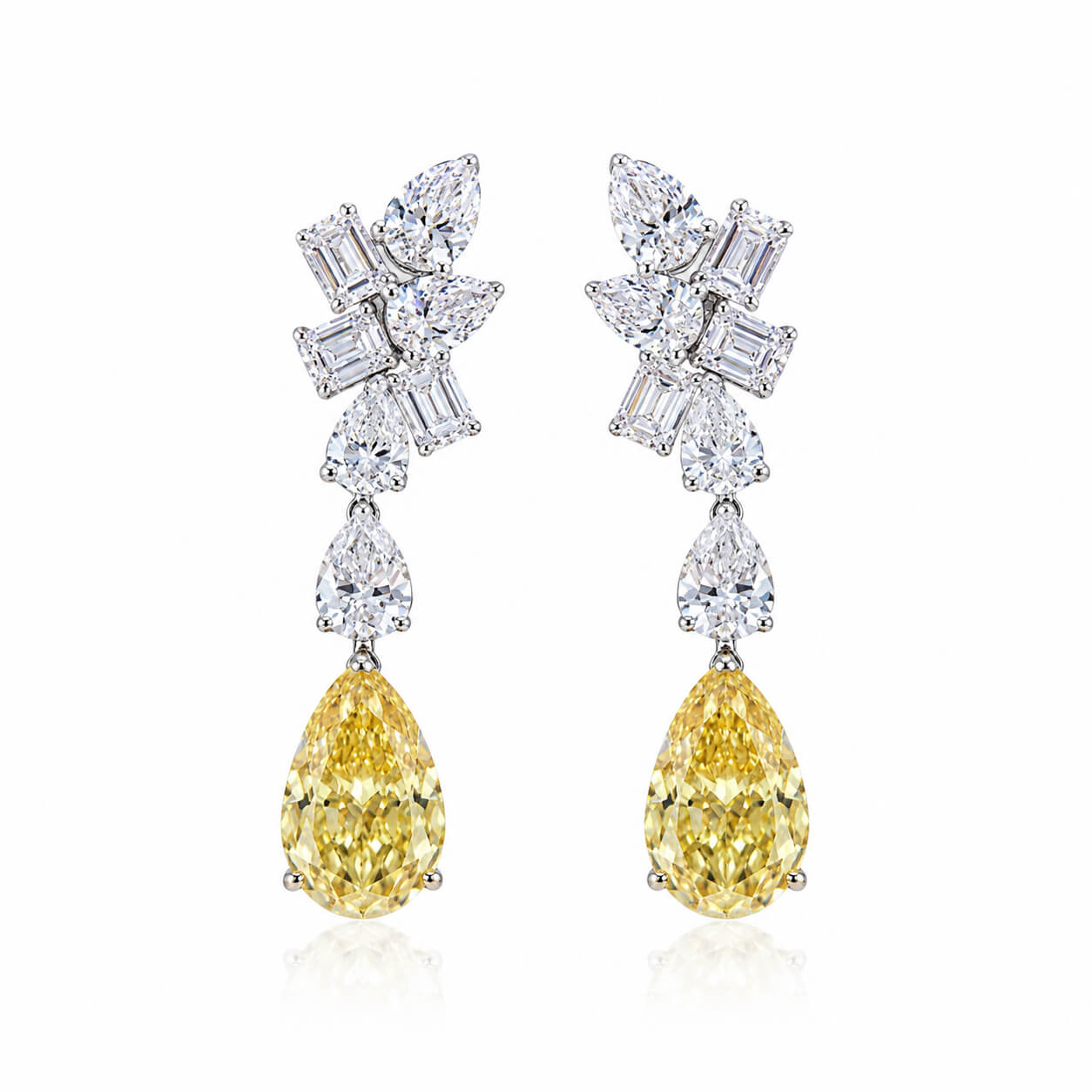Pear cut lab grown yellow diamond earrings stud