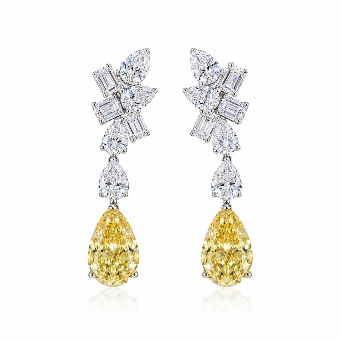 Pear cut lab grown yellow diamond earrings stud
