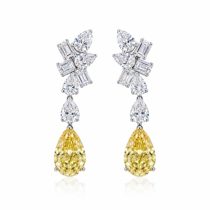 Pear cut lab grown yellow diamond earrings stud