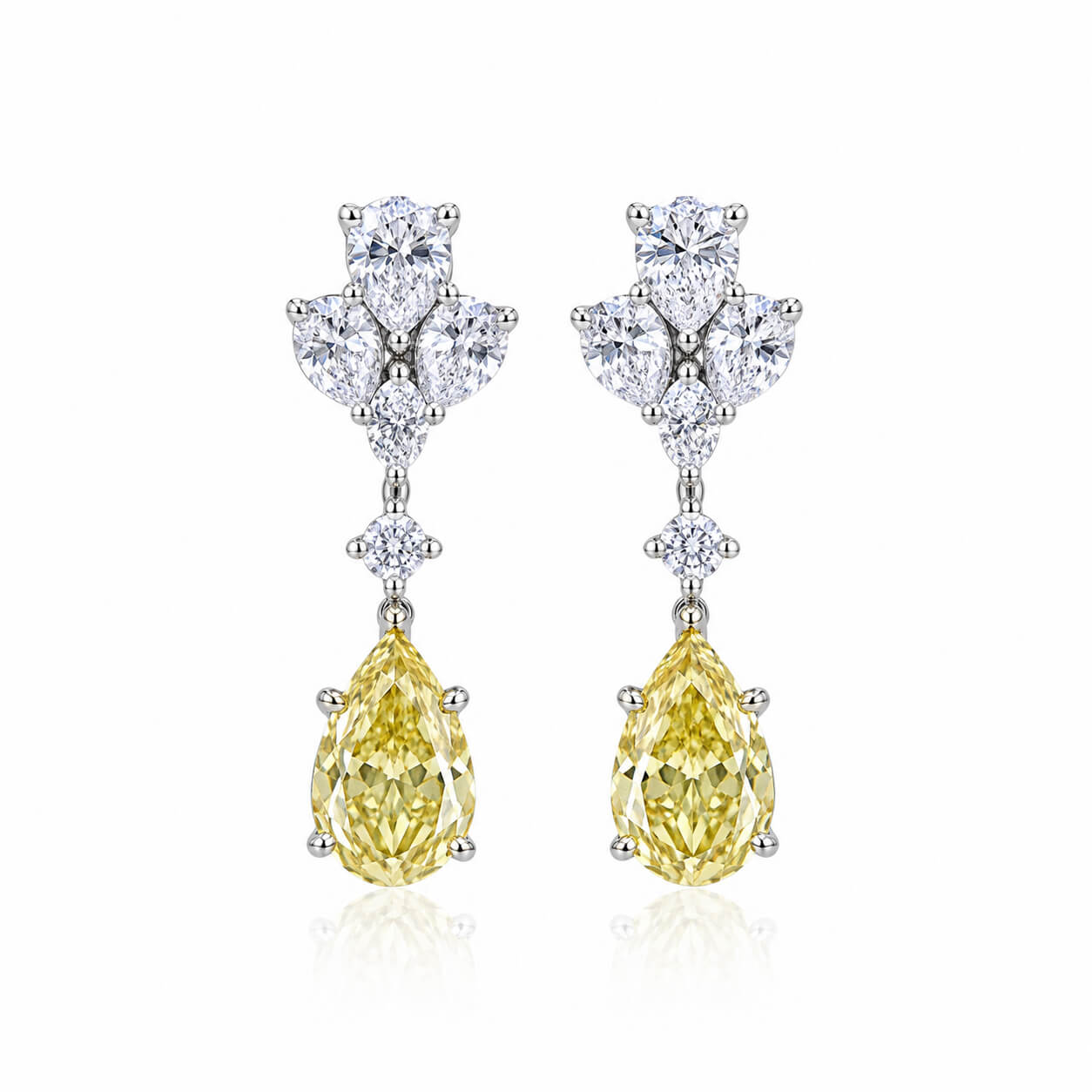 Pear cut lab grown yellow diamond earrings stud