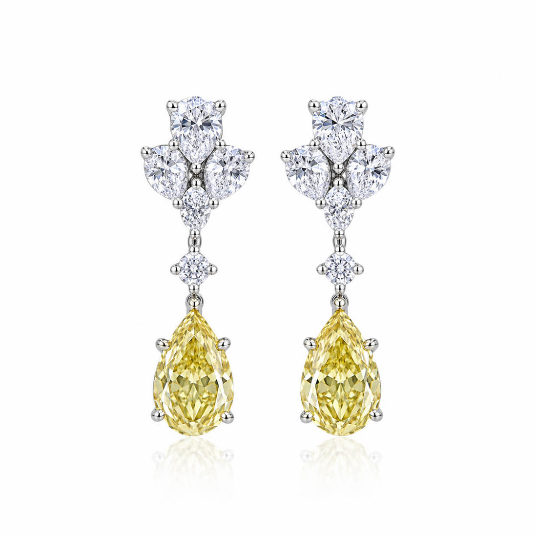 Pear cut lab grown yellow diamond earrings stud
