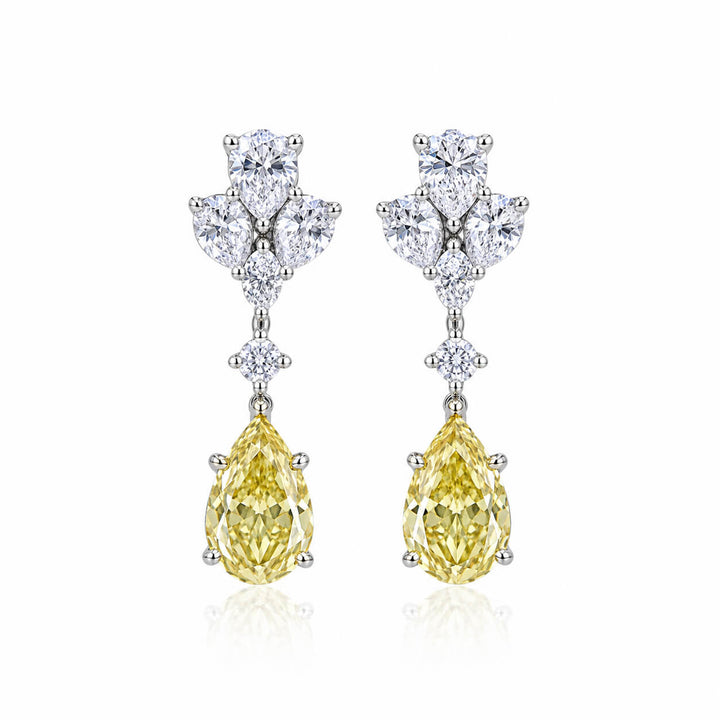 Pear cut lab grown yellow diamond earrings stud