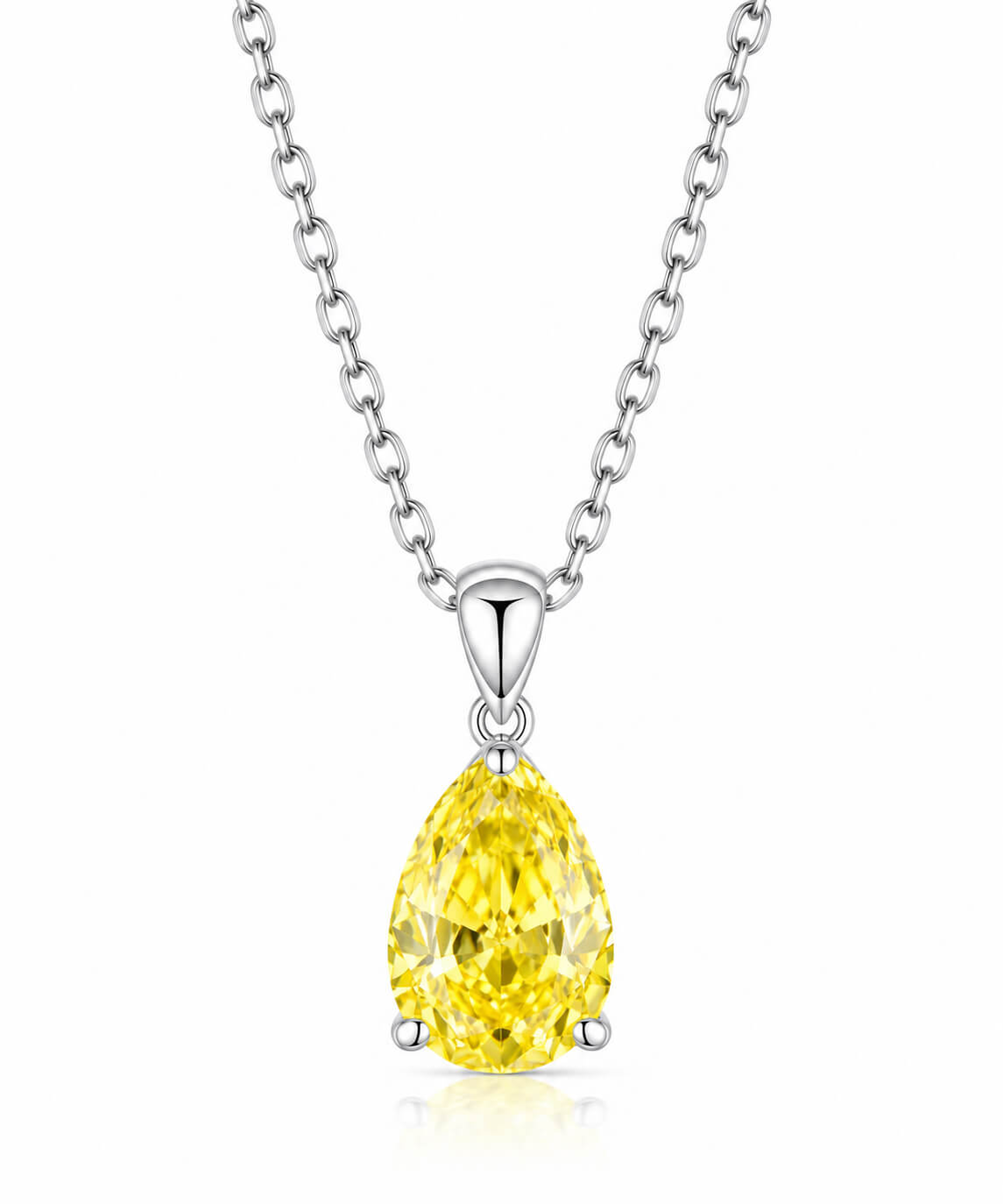 Pear cut lab grown yellow diamond pendant necklace