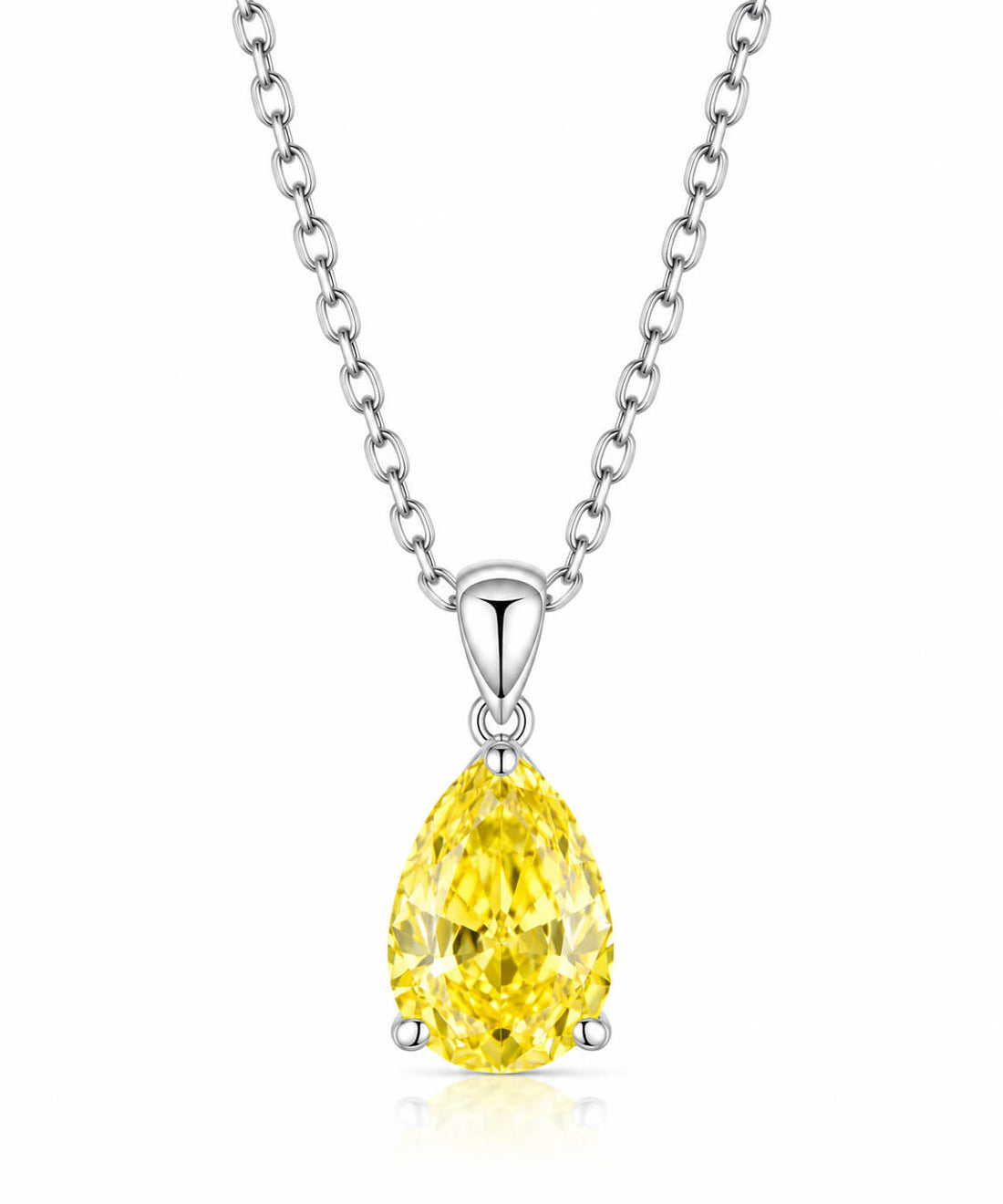 Pear cut lab grown yellow diamond pendant necklace