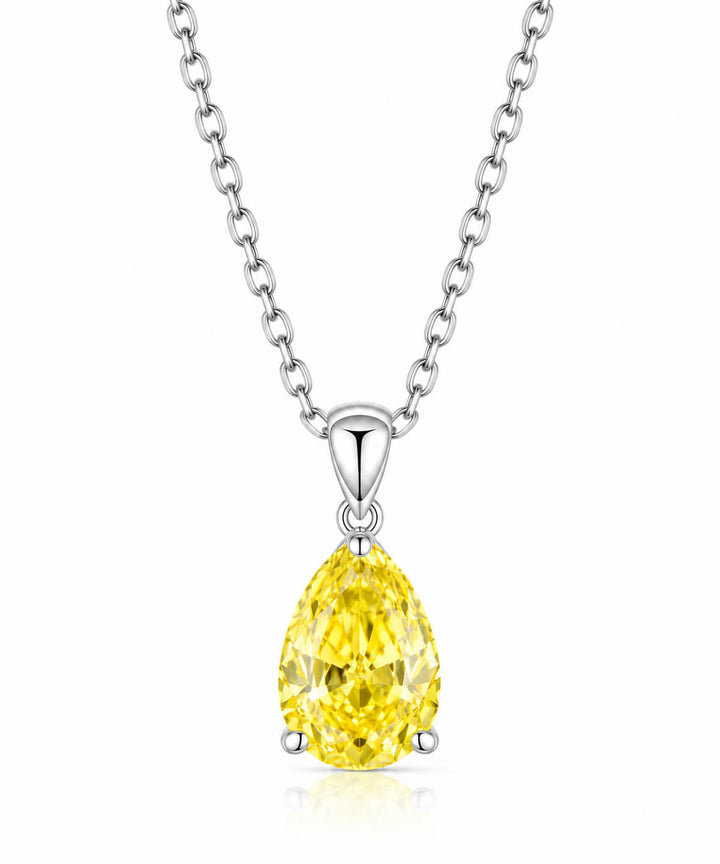 Pear cut lab grown yellow diamond pendant necklace