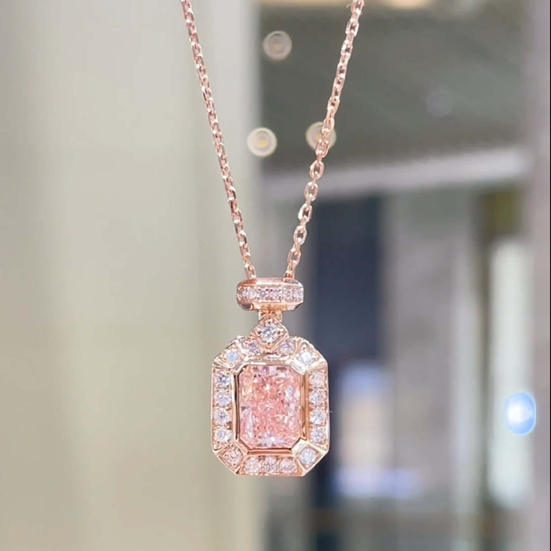 Perfume bottle design lab grown diamond pendant necklace