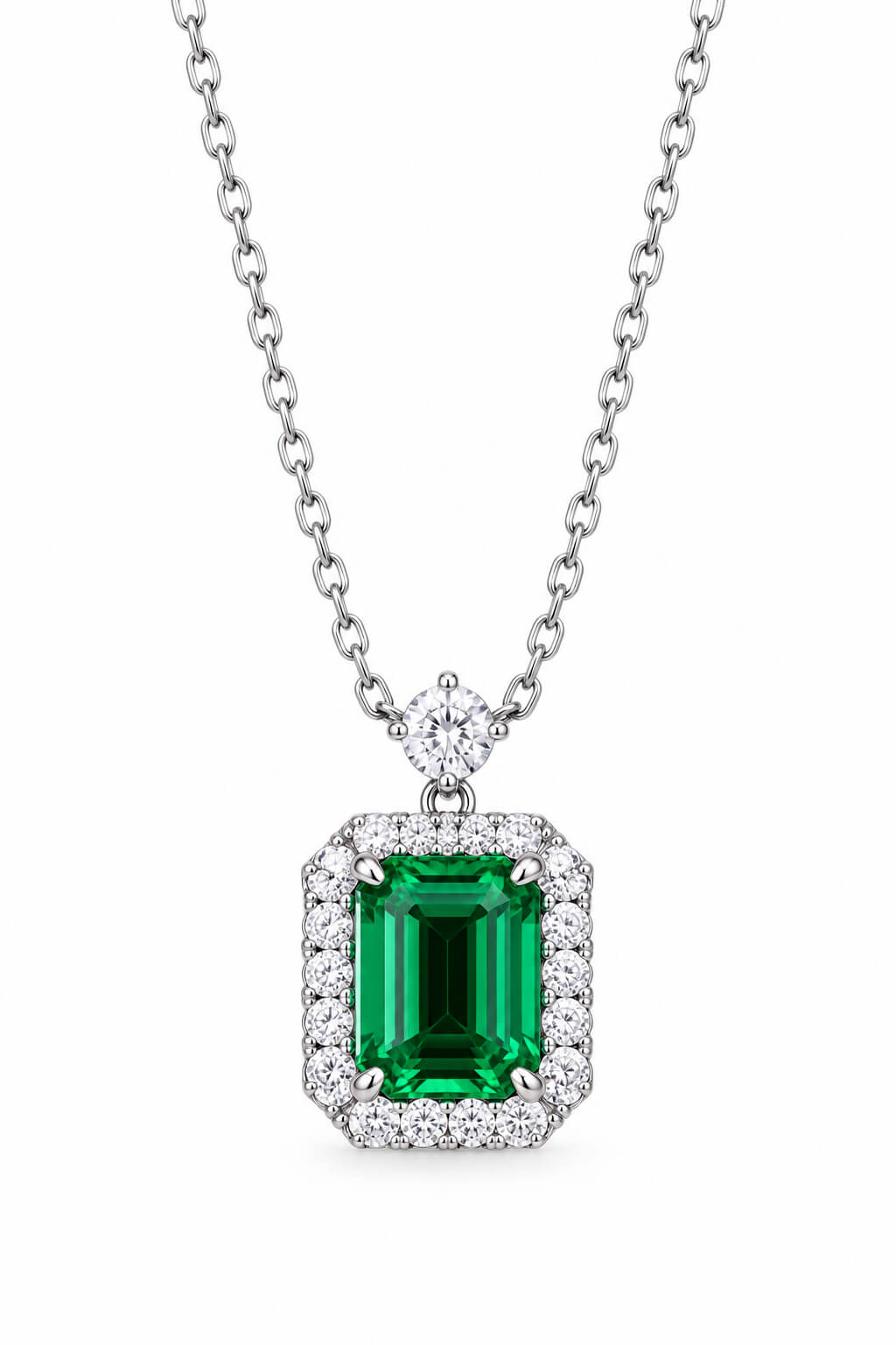 Perfume bottle design lab grown emerald pendant necklace
