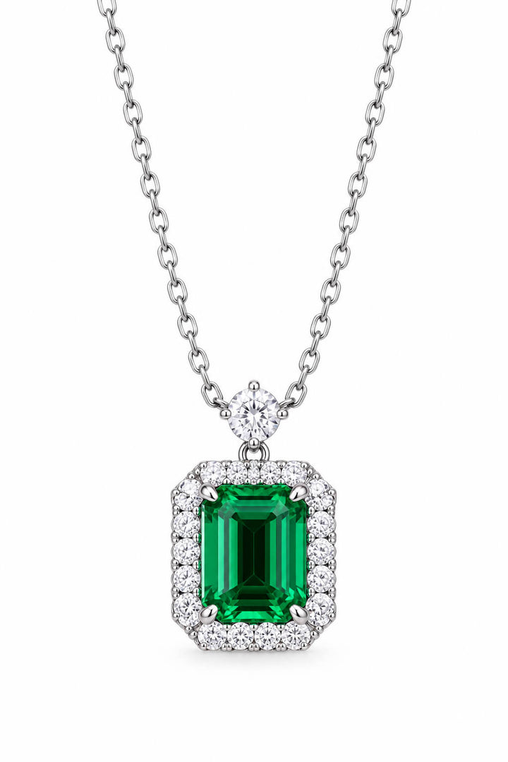 Perfume bottle design lab grown emerald pendant necklace
