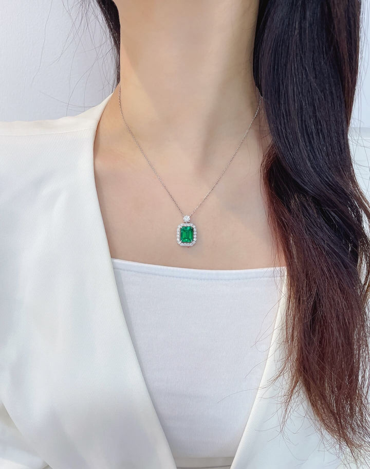 Perfume bottle design lab grown emerald pendant necklace