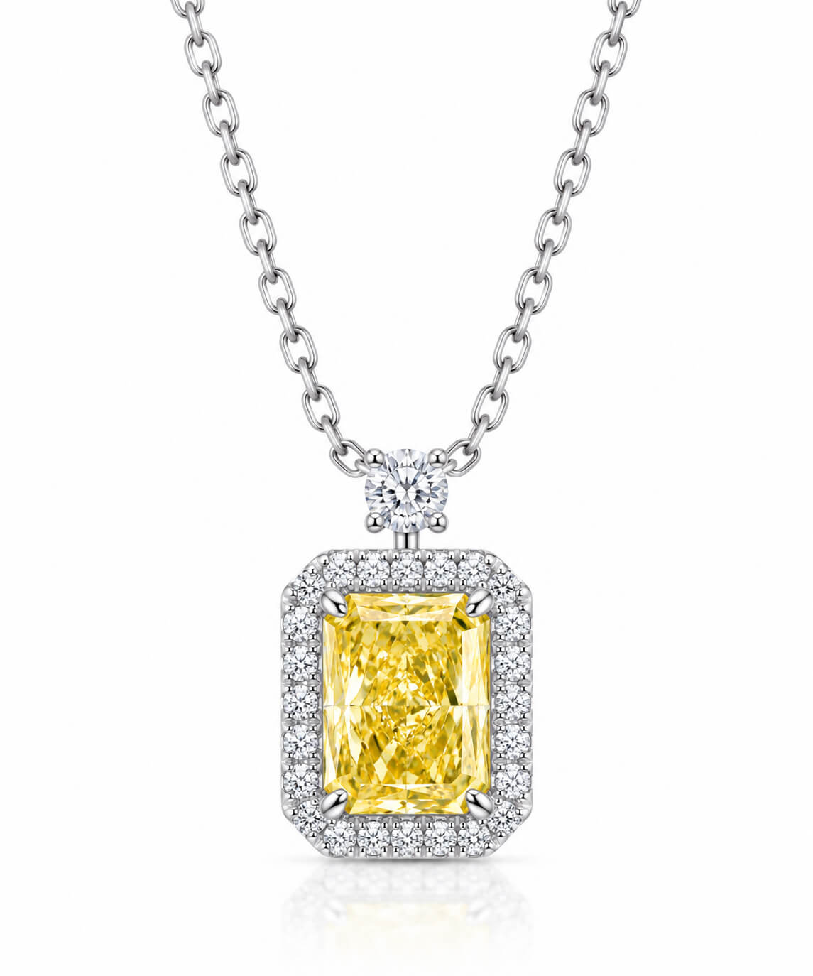 Perfume bottle design radiant cut lab grown yellow diamond necklace