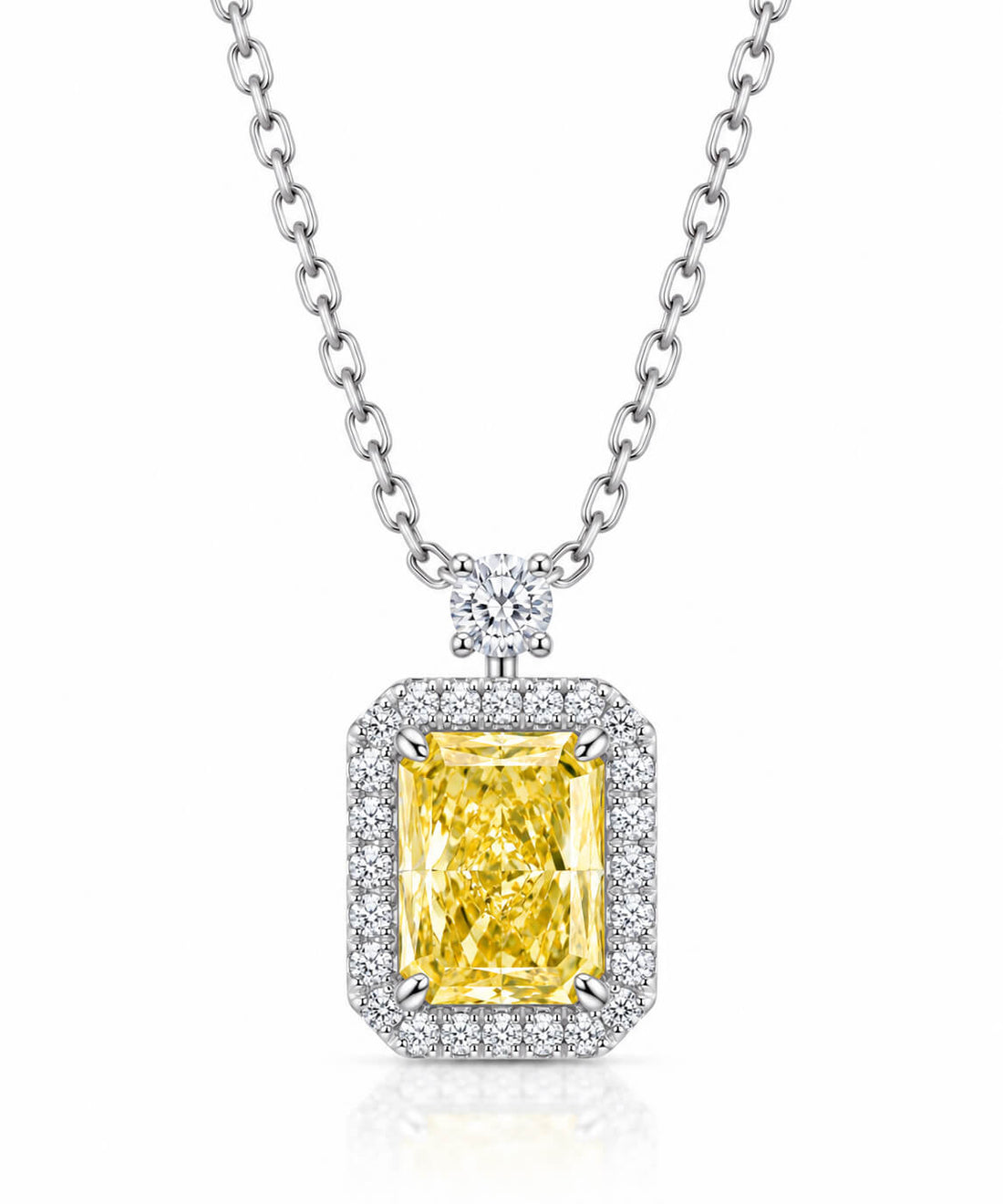 Perfume bottle design radiant cut lab grown yellow diamond necklace