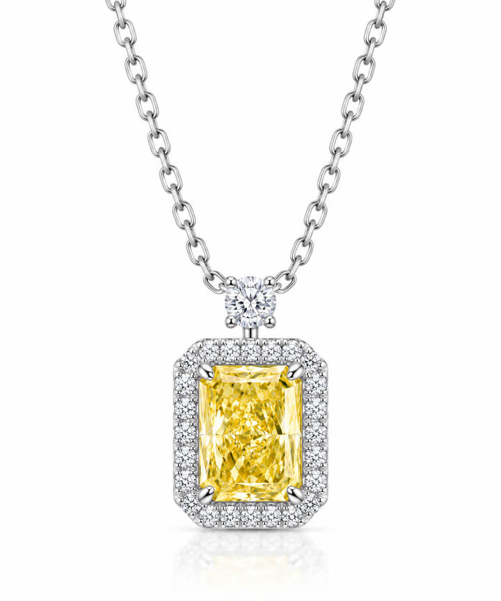 Perfume bottle design radiant cut lab grown yellow diamond necklace